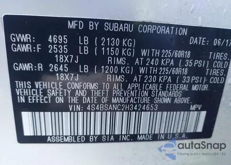 2017 Subaru Outback 2.5I Limited from USA, damaged, VIN 4S4BSANC2H3424653